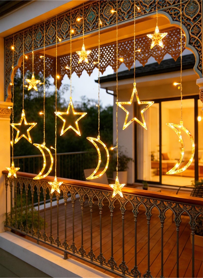 Yoawllty Ramadan Decorations, Ramadan Lights with 8 Lighting Modes, Eid Moon Window Fairy Lights,Star Moon String LED Curtain Lights for Window Outdoors Garden - Image 5